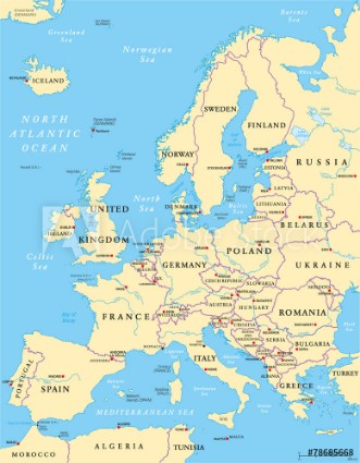 Europe Political Map photowallpaper Scandiwall