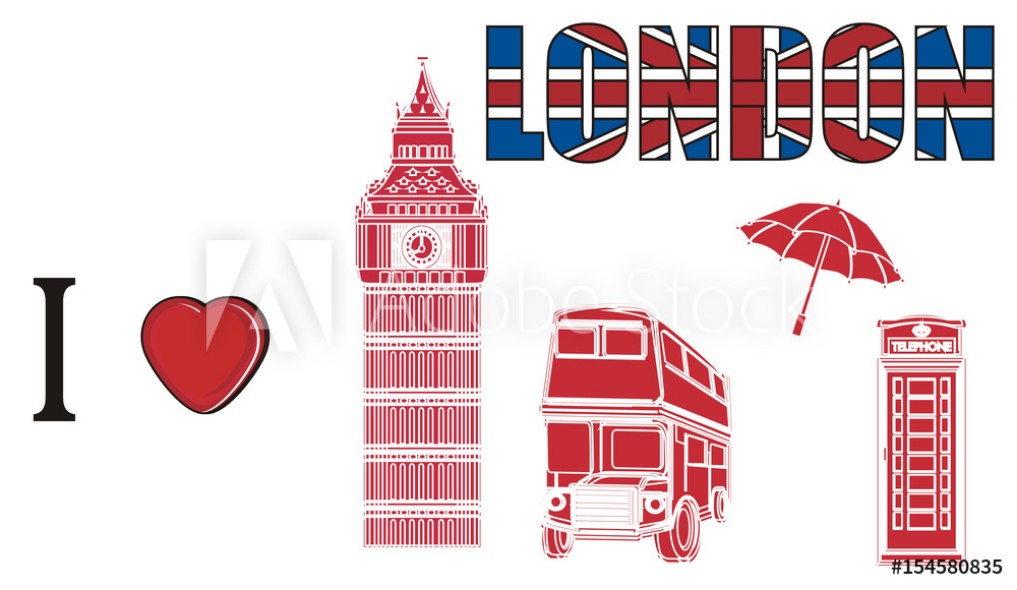 London England UK Britain travel symbol cartoon illustration trip city  Europe i love London many solid red bus Big Ben tower telephone umbrella  heart from Wallmural | Familywallpapers