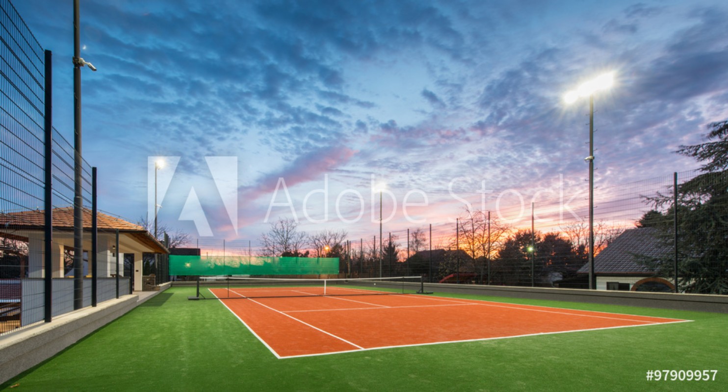 Tennis court at a private estate in the twilight and magic sky from  Wallmural | Wallpassion