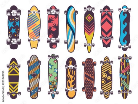 Picture of Various colored patterns on skateboards