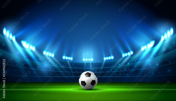 Picture of Soccer football stadium spotlight and scoreboard