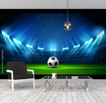 Picture of Soccer football stadium spotlight and scoreboard
