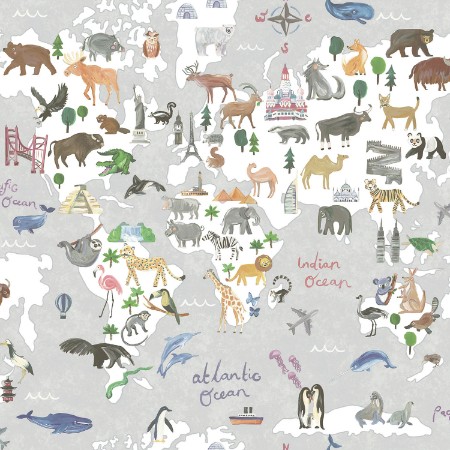 Picture of Animal Maps Grey - 13252