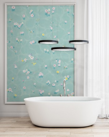 Bild på Floral Bath Mural Wallpaper - Blue - FloralBathBL