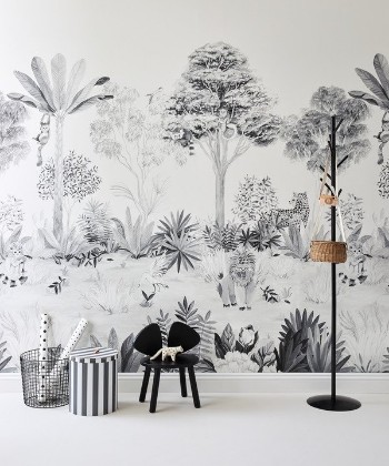 Picture of Jungle Mural Wallpaper Grey - JungleG01