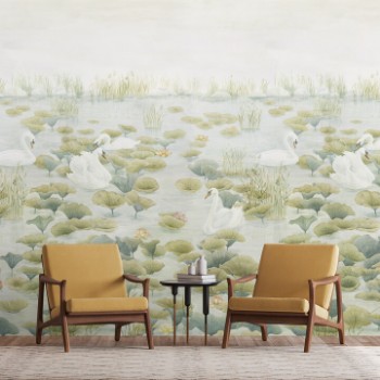Picture of Swan Lake Mural Wallpaper - Green - SwanGreen