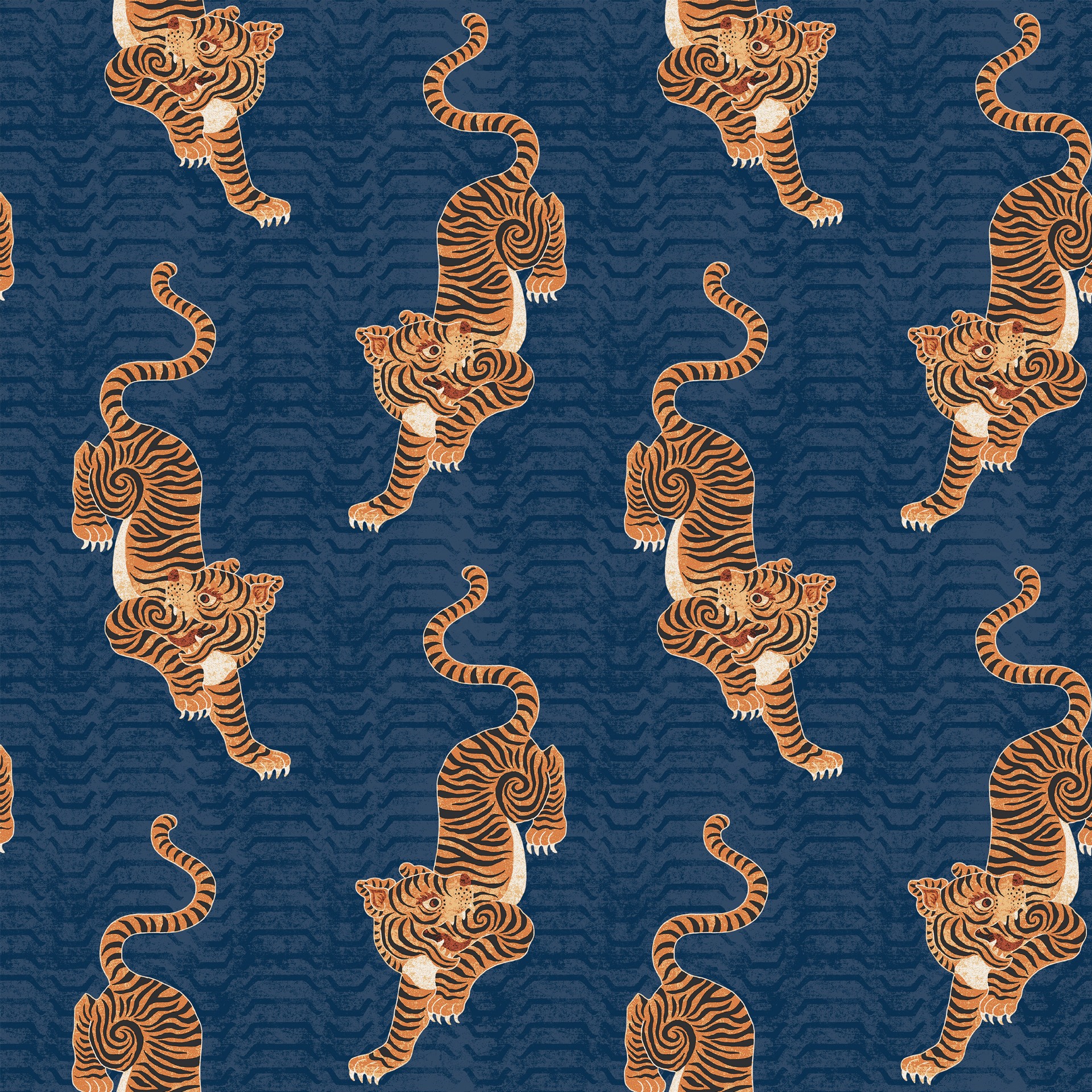 Tibetan Tiger Wallpaper Blue Ttigerwp1blu Från Furn Familjetapeter