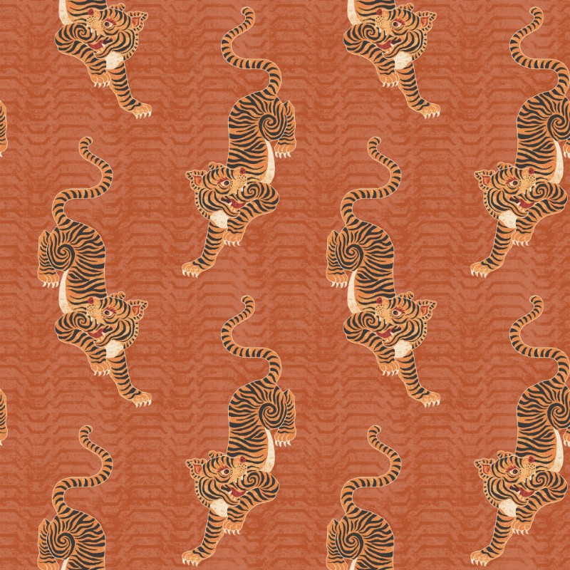 Picture of Tibetan Tiger Wallpaper Coral - TTIGER/WP1/COR