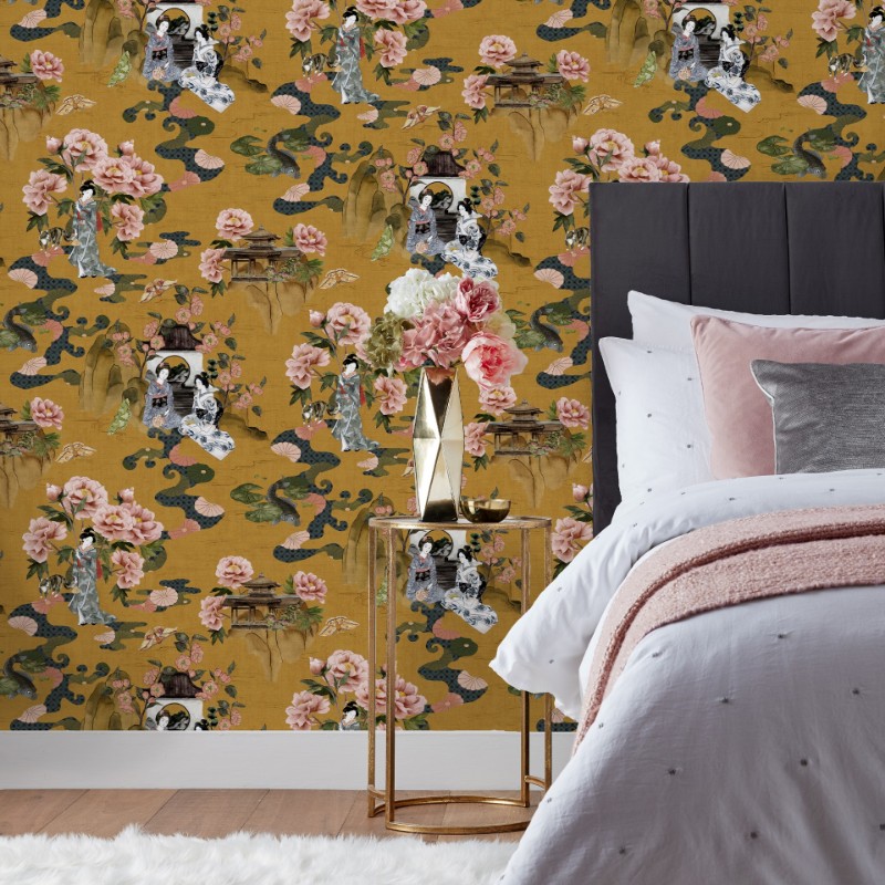 Picture of Geisha Wallpaper Ochre - GEISHA/WP1/OCR