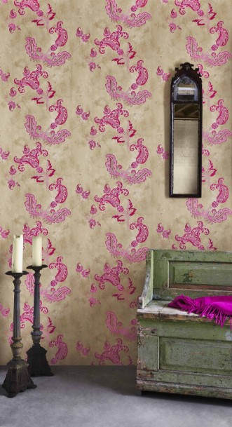 Picture of Paisley - Hot Pink on Tea Stain - BG0800201