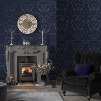 Picture of Gothic Damask Flock Cobalt - 104563