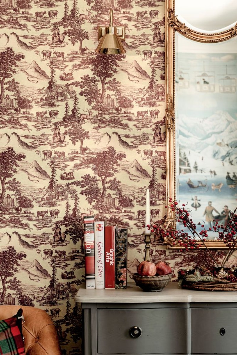 Picture of Toile Du Tyrol Burgundy - WP30147