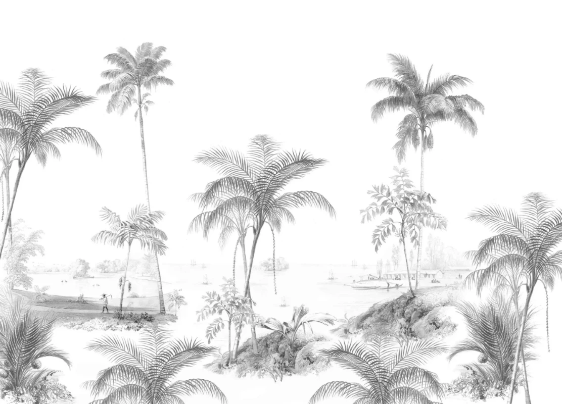 Picture of Exotic palms  Black & White Mural  - Mur-Basic-Exotic-Palms-BW-4*2.80