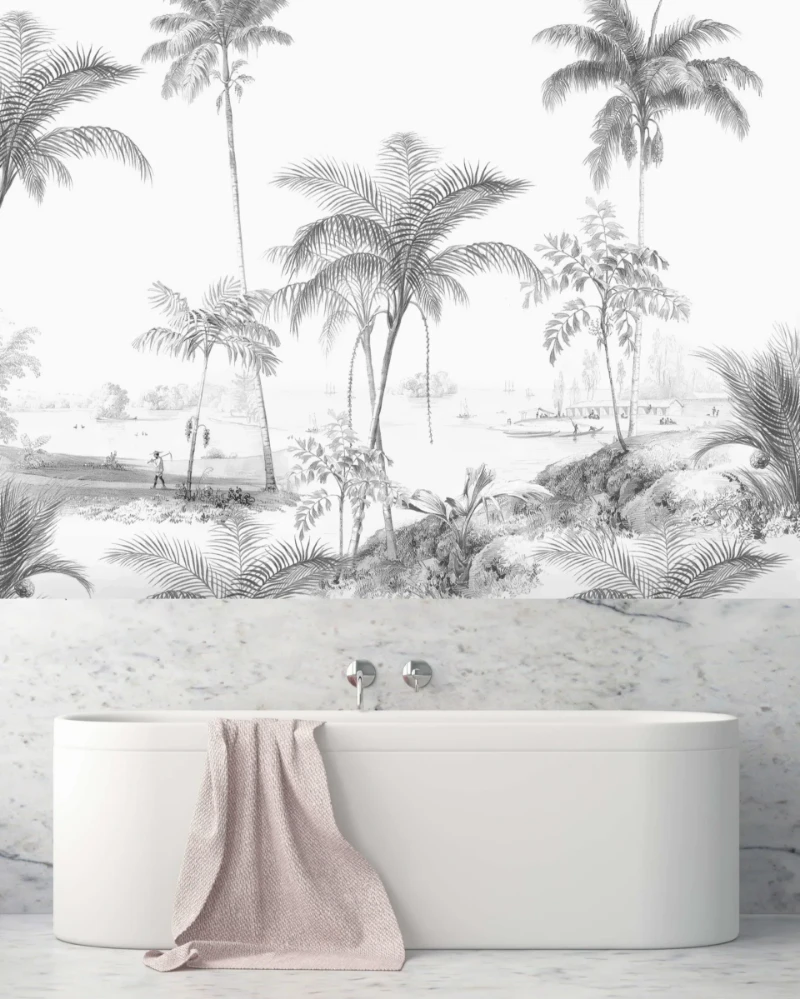 Picture of Exotic palms  Black & White Mural  - Mur-Basic-Exotic-Palms-BW-4*2.80