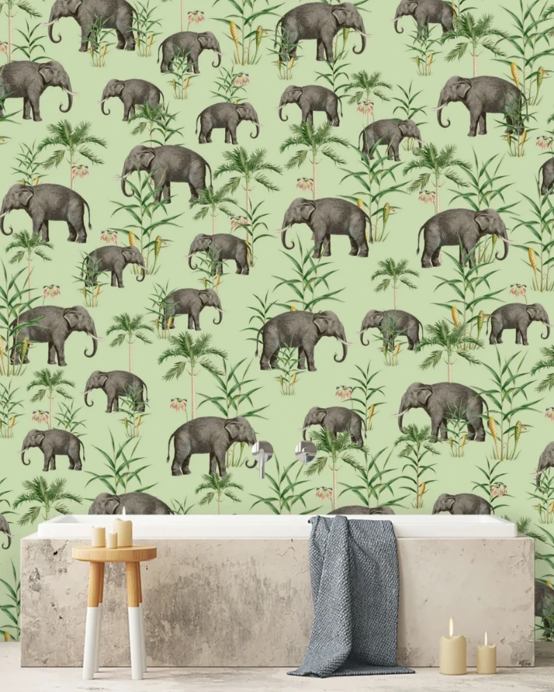 Bild på Oscar the Elephant Green Mural - Mur-Basic-OscGre-4*280