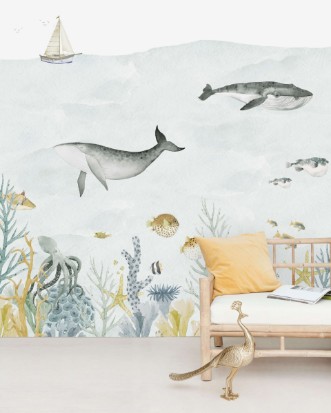 Picture of Sealife Blue Mural - Mur-Basic-SealBlue-4*2.80