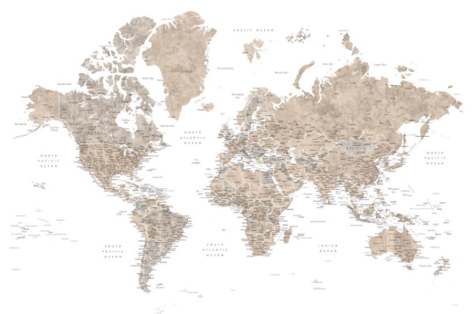 Bild på Detailed world map with cities, Abey