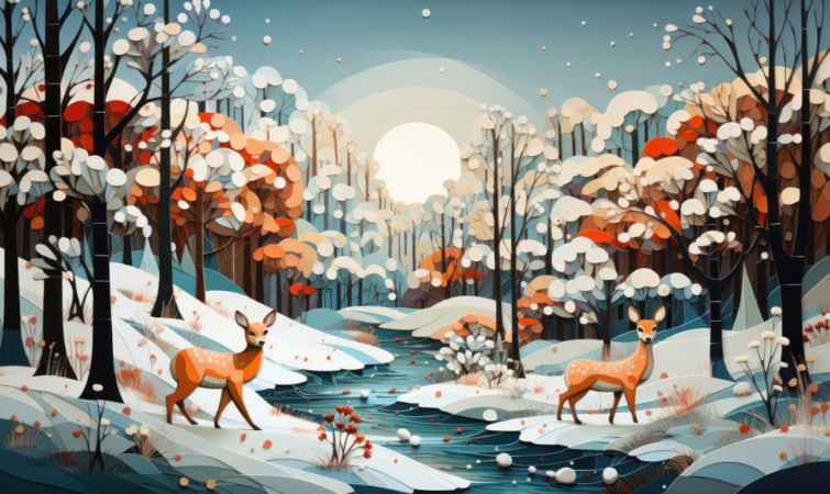 Winter Forest Deer photowallpaper Wallpassion