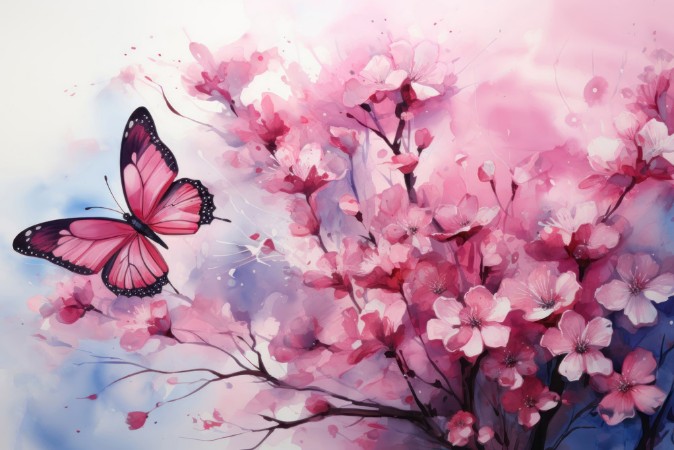 Cherry Butterfly photowallpaper Wallpassion