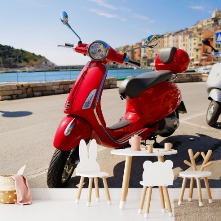 Picture of Red Vespa in the city