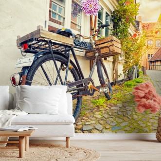Image de Vintage Bicycle On House Wall At Sunset, Old Town Street