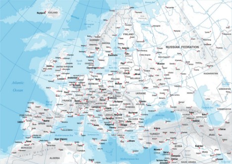 Europe - Physical Map photowallpaper Scandiwall