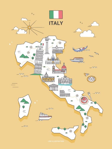 Italy Landmark Map photowallpaper Scandiwall