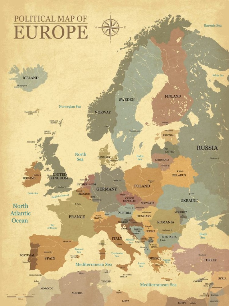 Afbeeldingen van Map of Europe with Capitals