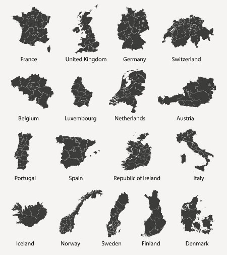 Maps of European Countries photowallpaper Scandiwall