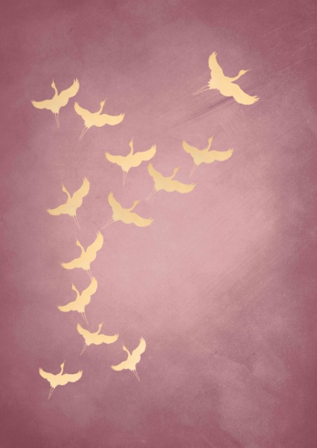 Pink Flying Cranes photowallpaper Scandiwall