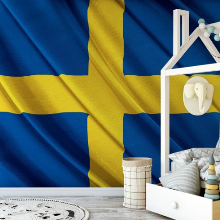 Picture of Colorful Swedish Flag Waving in The Wind