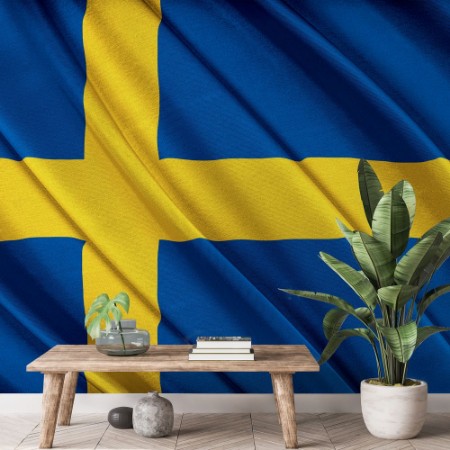 Picture of Colorful Swedish Flag Waving in The Wind