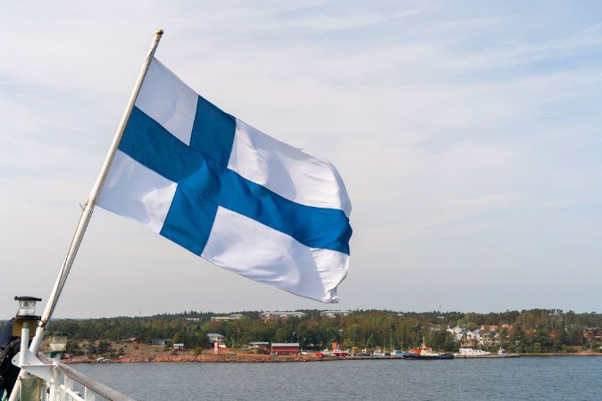 Picture of Finnish Flag on Blue Sky