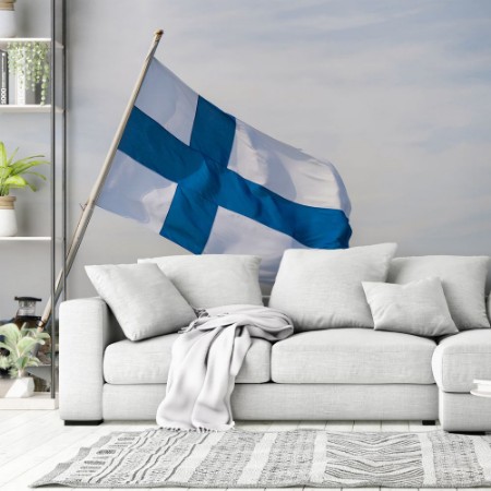 Picture of Finnish Flag on Blue Sky