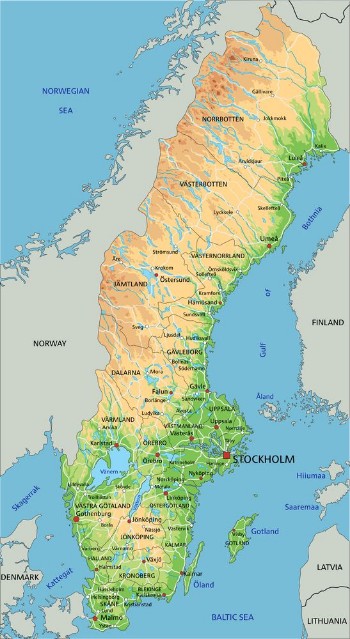 Picture of High Detailed Swedish Physical map