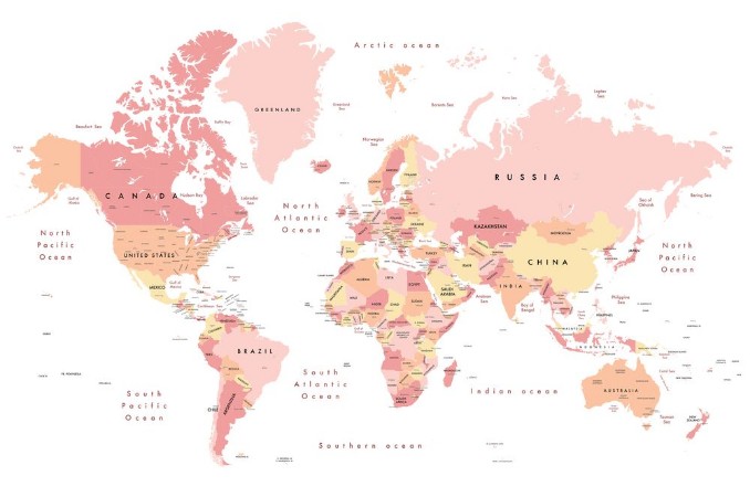 World Map Showing Country Names photowallpaper Scandiwall