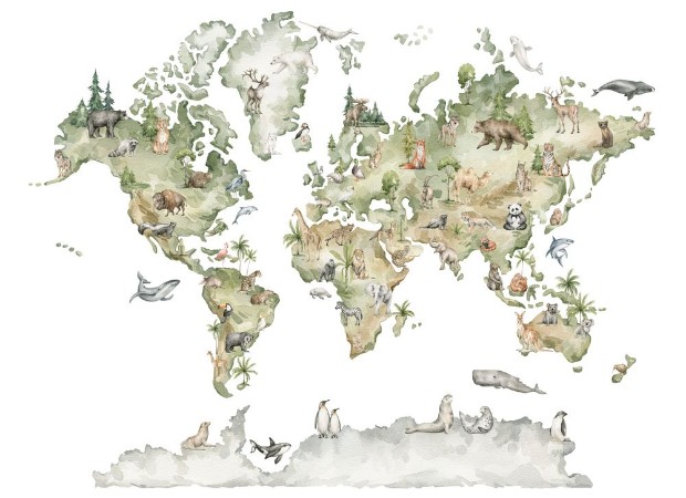 Animals World Map photowallpaper Scandiwall