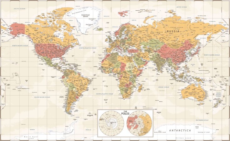 World Map and The Poles photowallpaper Scandiwall