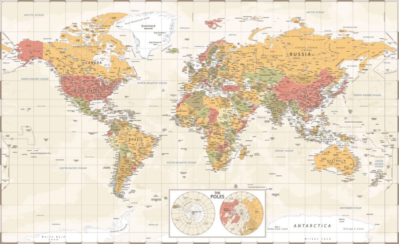 Picture of World Map and The Poles