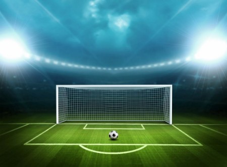 Stadium with soccer ball photowallpaper Scandiwall