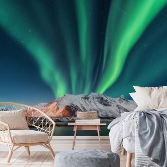 Bild på Night Winter Landscape with Aurora