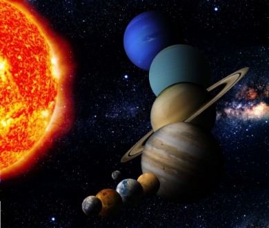 Afbeeldingen van The Sun and nine Planets of our System orbiting