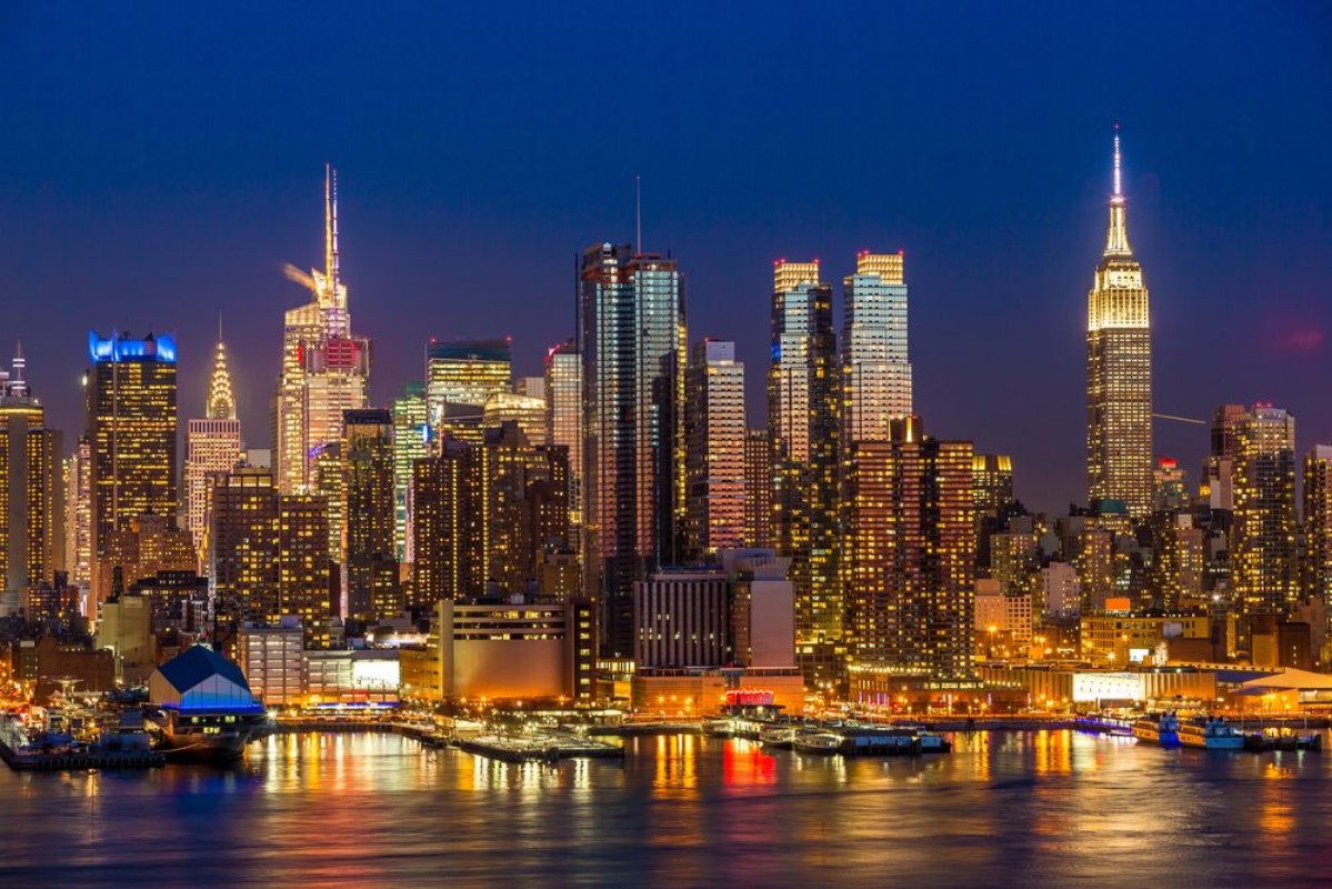Afbeeldingen van Manhattan Midtown Buildings Skyline Night