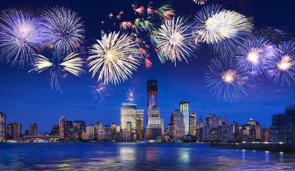 Picture of New York Skyline at Night with Fireworks