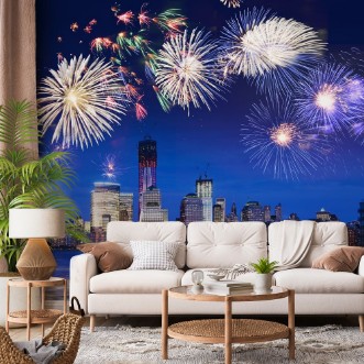 Afbeeldingen van New York Skyline at Night with Fireworks