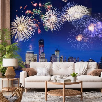 Bild på New York Skyline at Night with Fireworks