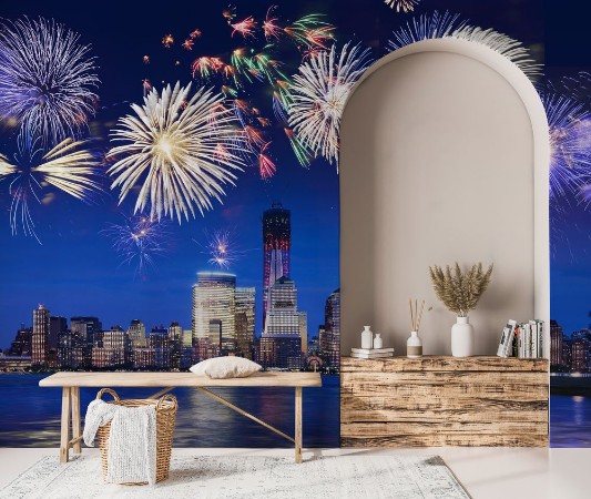 Image de New York Skyline at Night with Fireworks