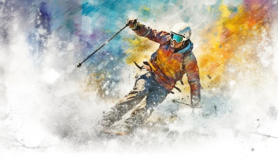 Afbeeldingen van Skier Jumping on a Snowy Mountain