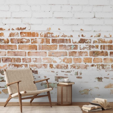 Image de Old red brick wall with damaged white paint layer