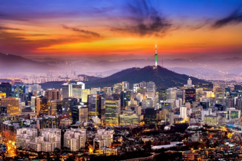 Bild på View of downtown cityscape and Seoul tower in Seoul South Korea